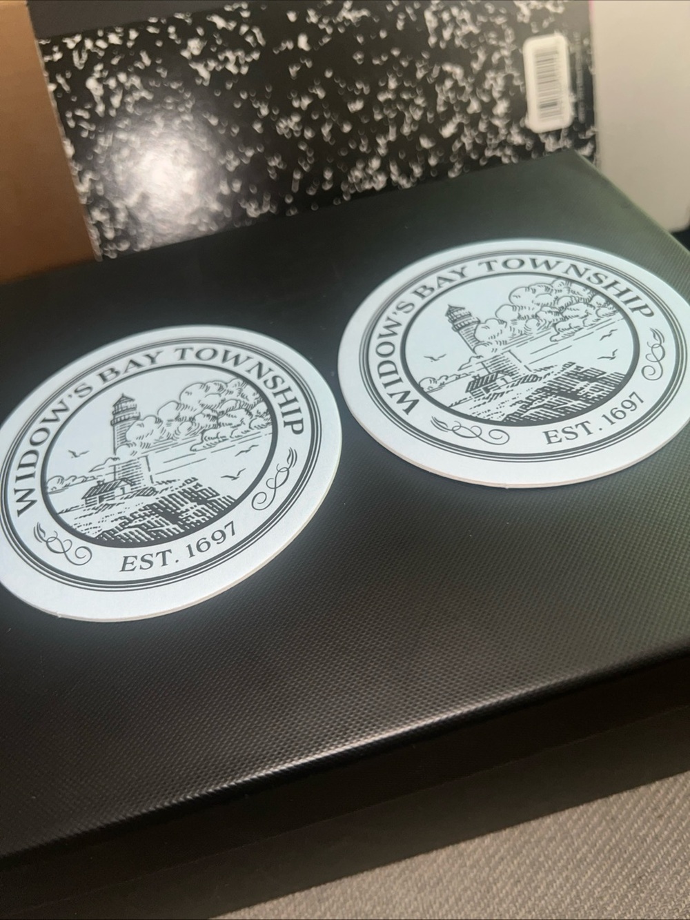 Widows Bay Township Round White Coasters Set of 2